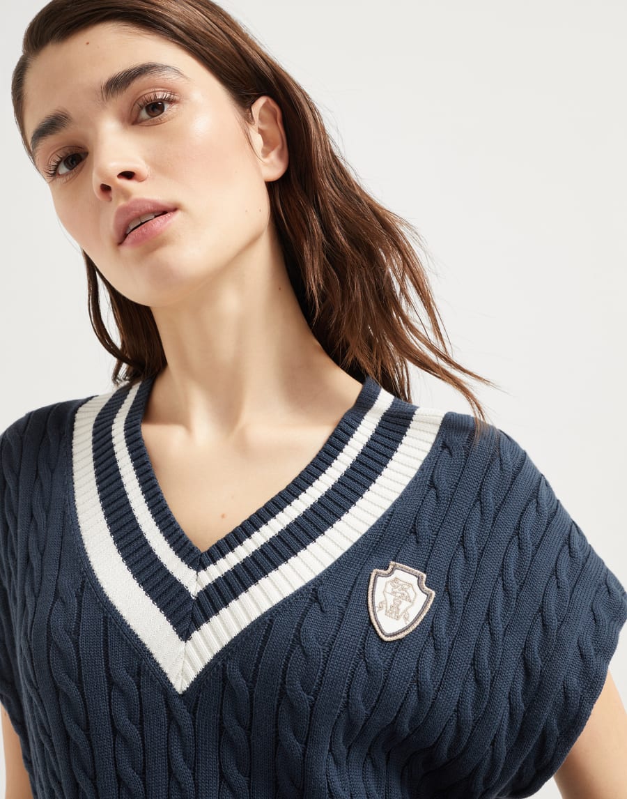 T-Shirt mit Logo Blau Damen - Brunello Cucinelli