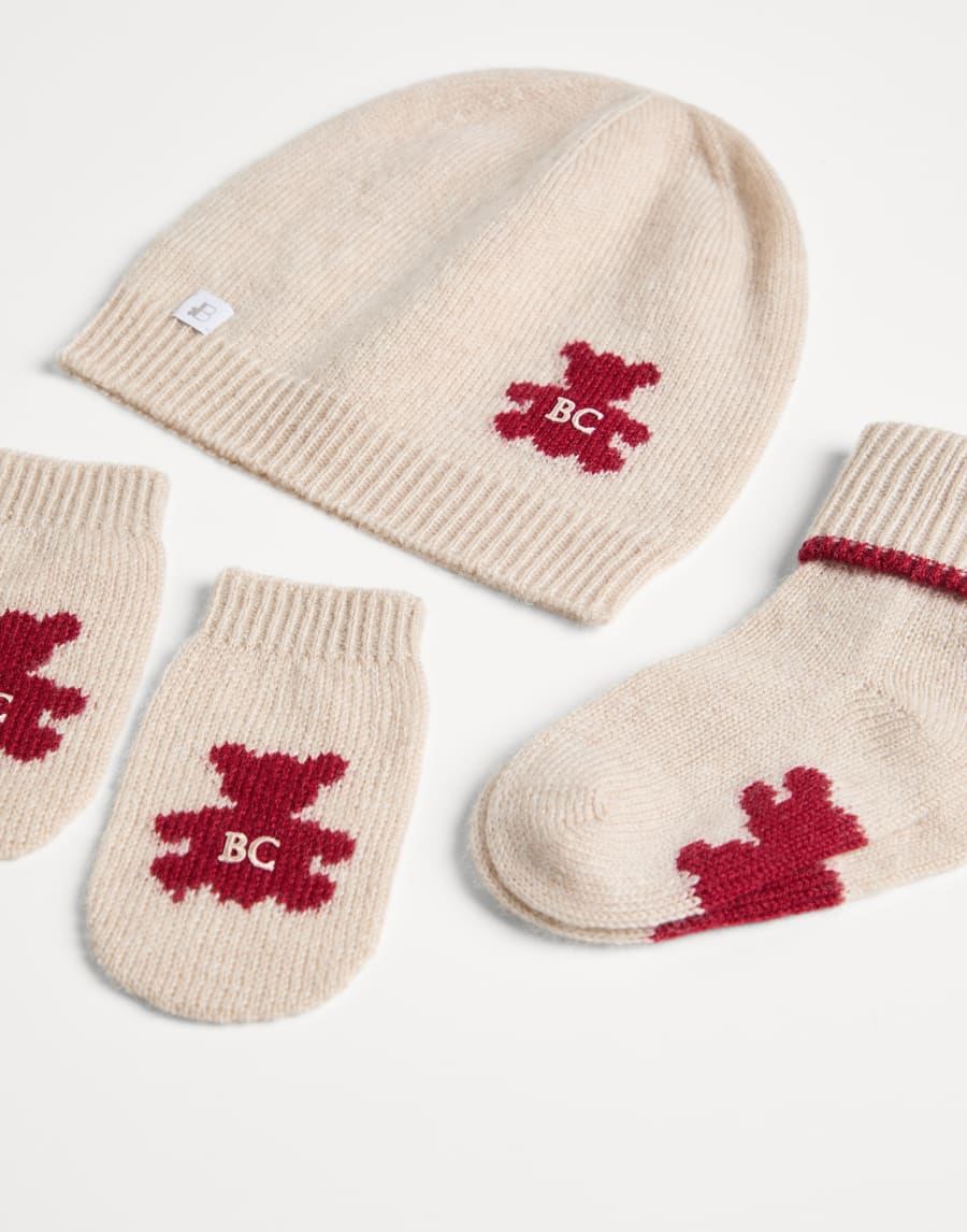 Baby Bernie beanie and socks set Beige Baby - Brunello Cucinelli