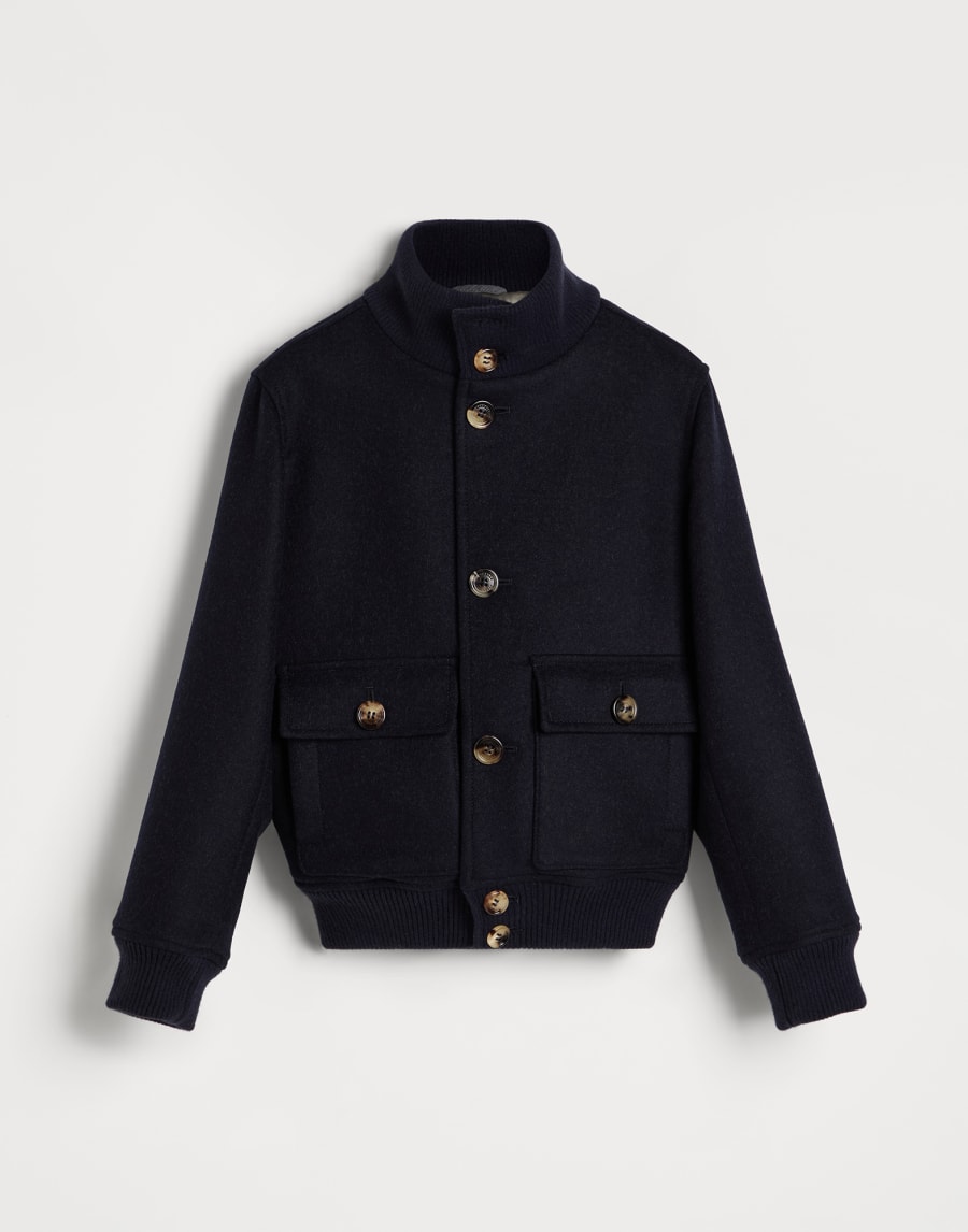Bomber in flanella double di lana Blu Navy Bambino - Brunello Cucinelli