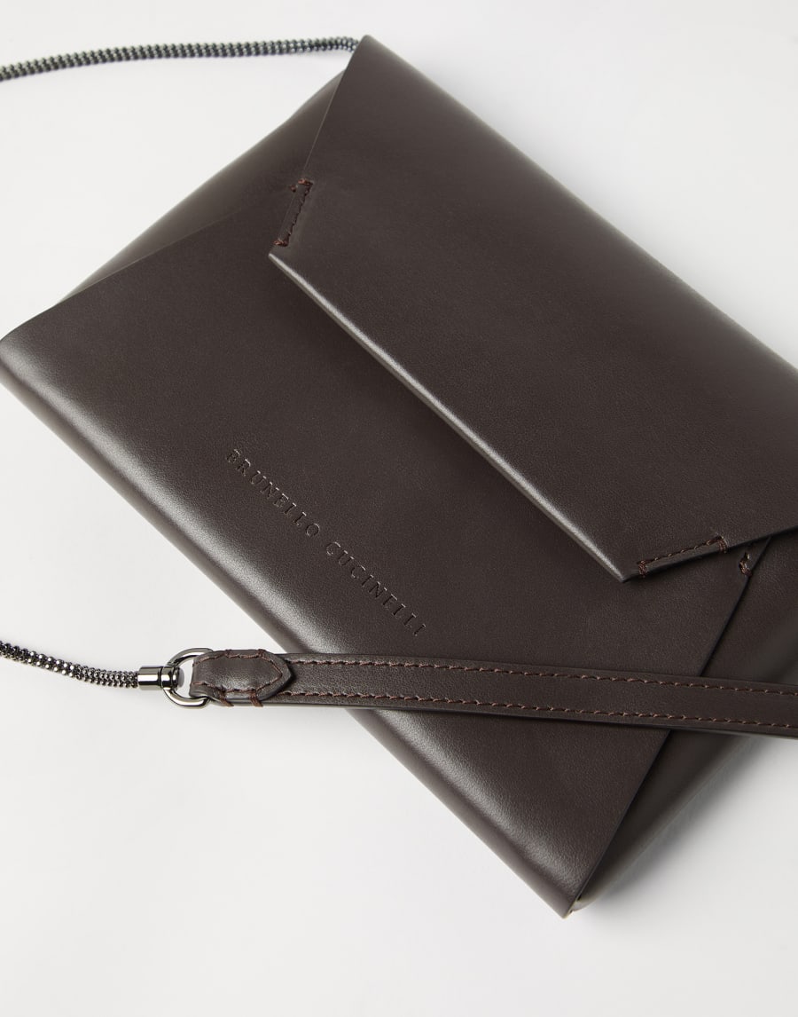 Calfskin BC Duo pochette Pine Cone Brown Woman - Brunello Cucinelli