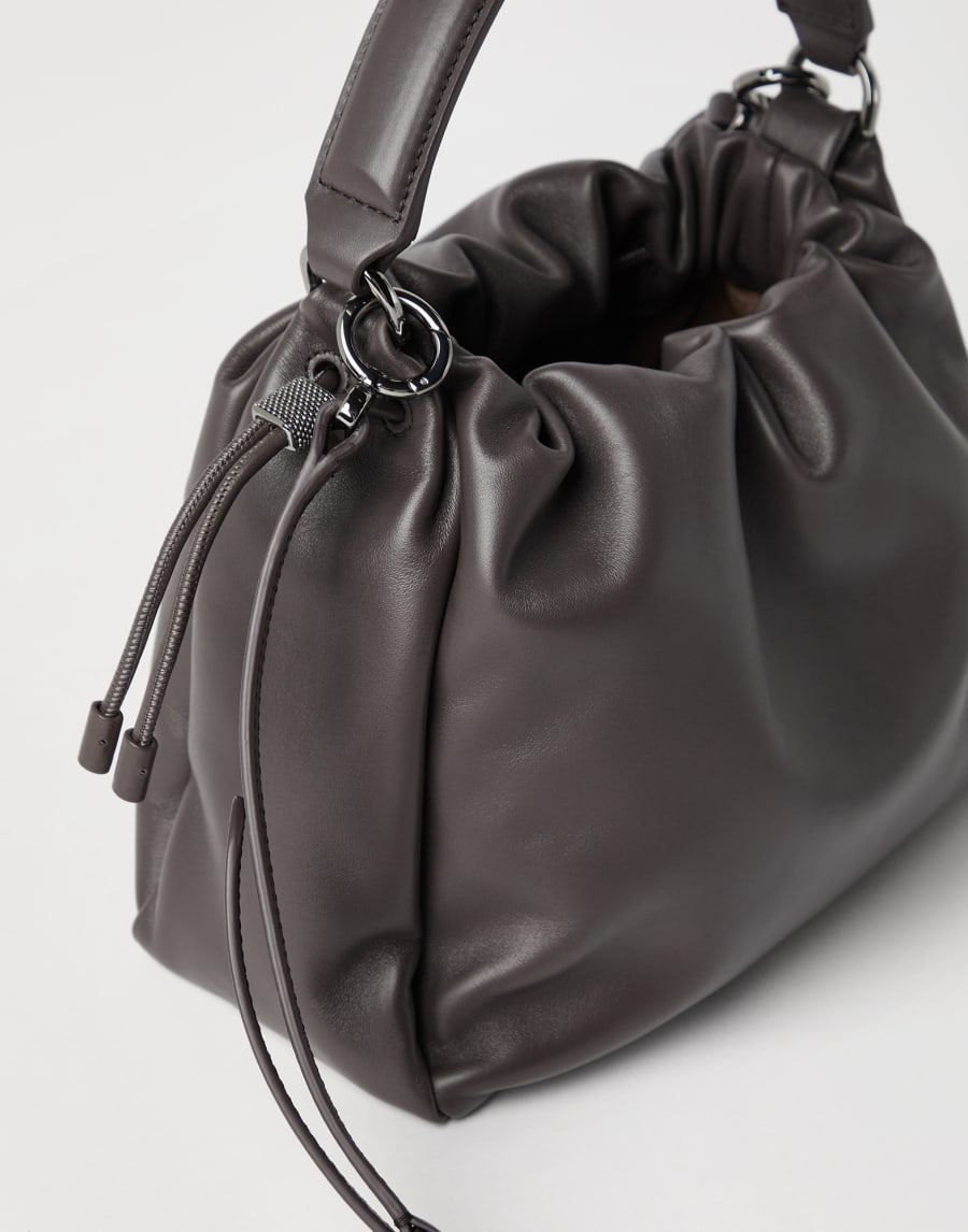 Small Soft Leather Mellow Bucket bag Brown Woman - Brunello Cucinelli