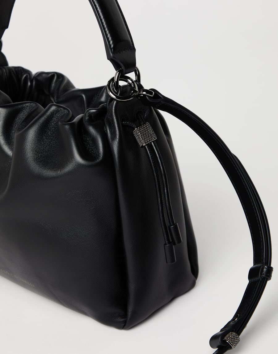Small Soft Leather Mellow Bucket bag Black Woman - Brunello Cucinelli