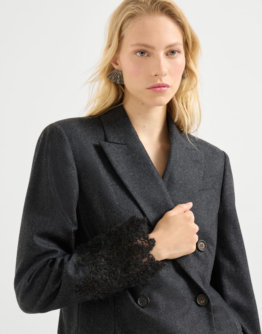 Blazer mit Wispy Lace Cuffs Dunkelgrau Damen - Brunello Cucinelli