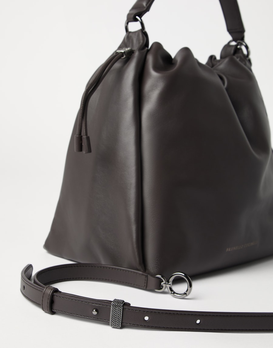 Soft leather Mellow Bucket bag Brown Woman - Brunello Cucinelli