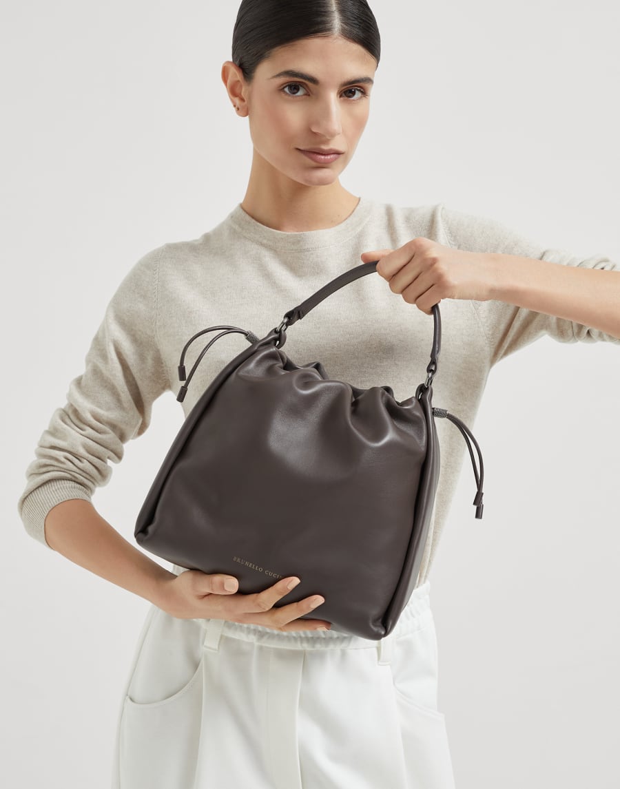 Soft leather Mellow Bucket bag Brown Woman - Brunello Cucinelli