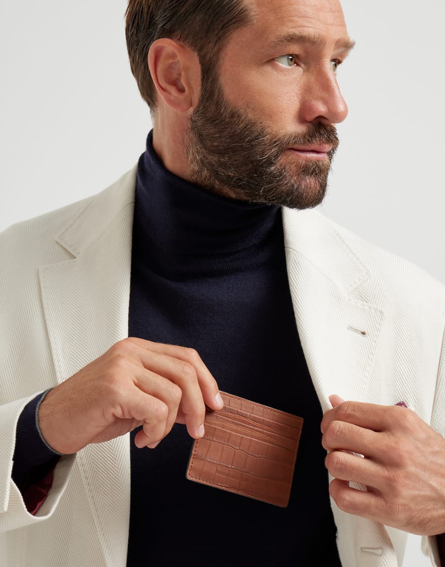 Portacarte mini in alligatore Cognac Uomo - Brunello Cucinelli