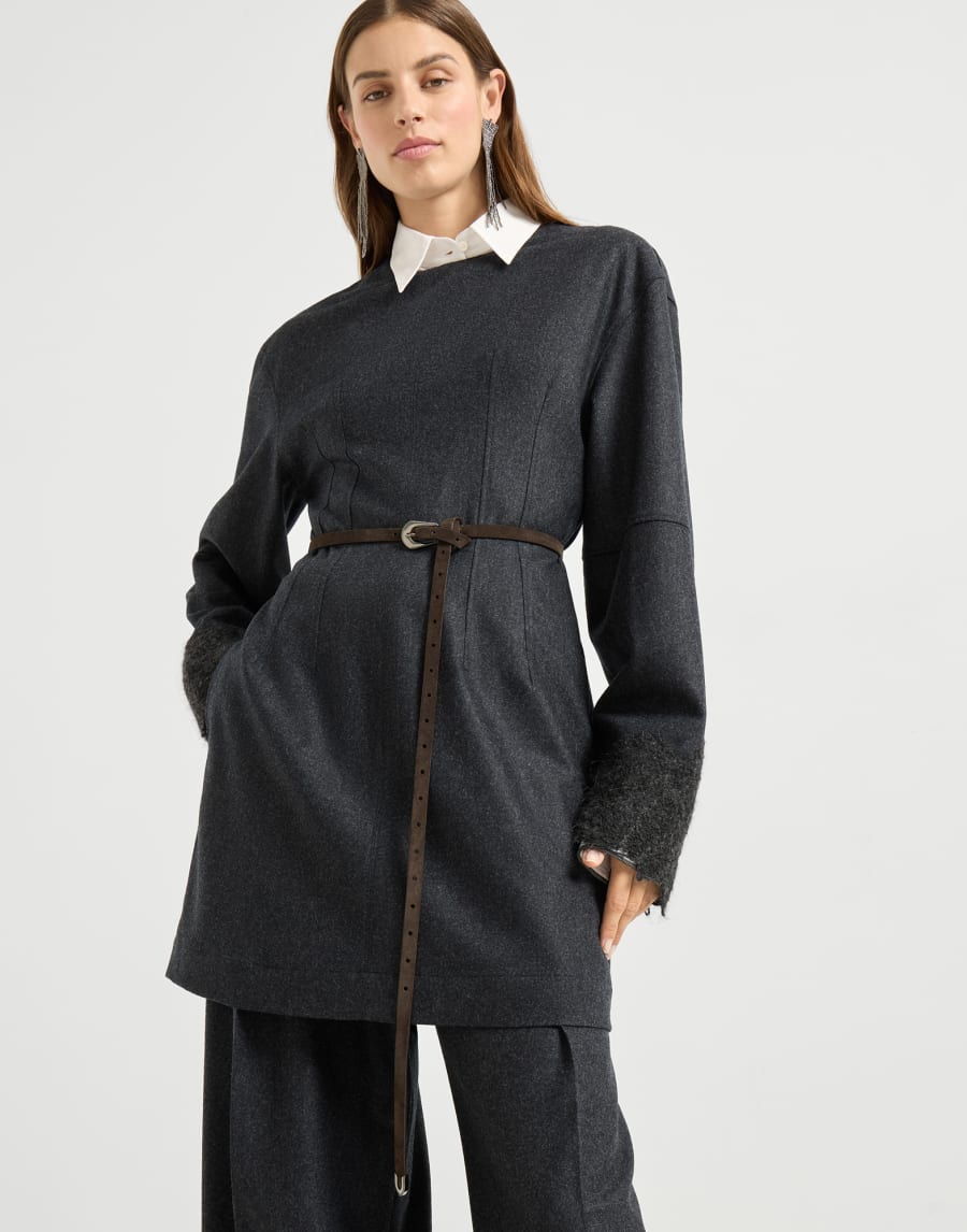 Mini dress with wispy lace cuffs Dark Grey Woman - Brunello Cucinelli