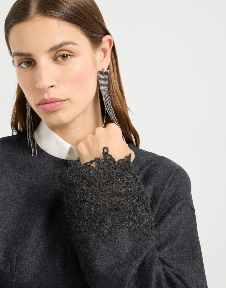 Mini dress with wispy lace cuffs Dark Grey Woman - Brunello Cucinelli