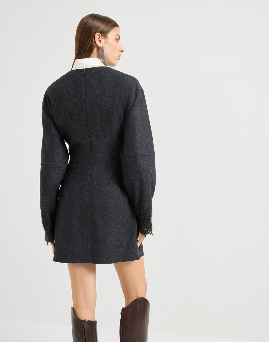Mini dress with wispy lace cuffs Dark Grey Woman - Brunello Cucinelli