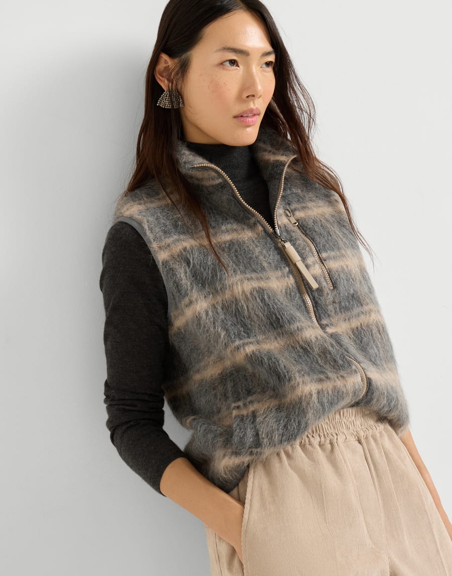 Gilet in maglia Jacquard Check Fantasia Donna - Brunello Cucinelli