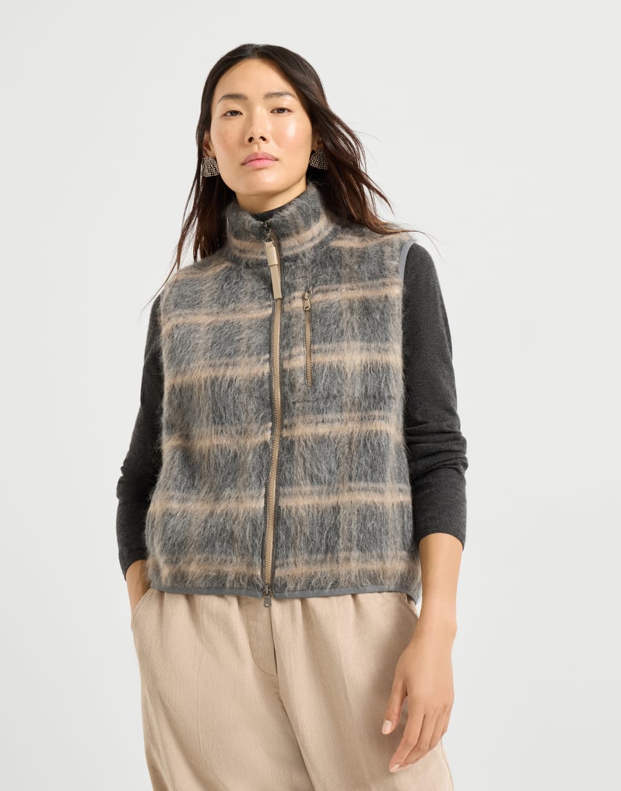 Gilet in maglia Jacquard Check Fantasia Donna - Brunello Cucinelli