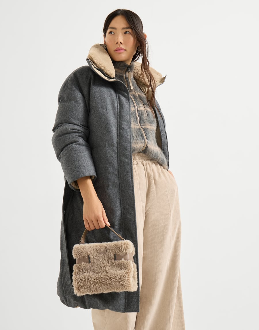 Small shearling Essence top-handle bag Beige Woman - Brunello Cucinelli