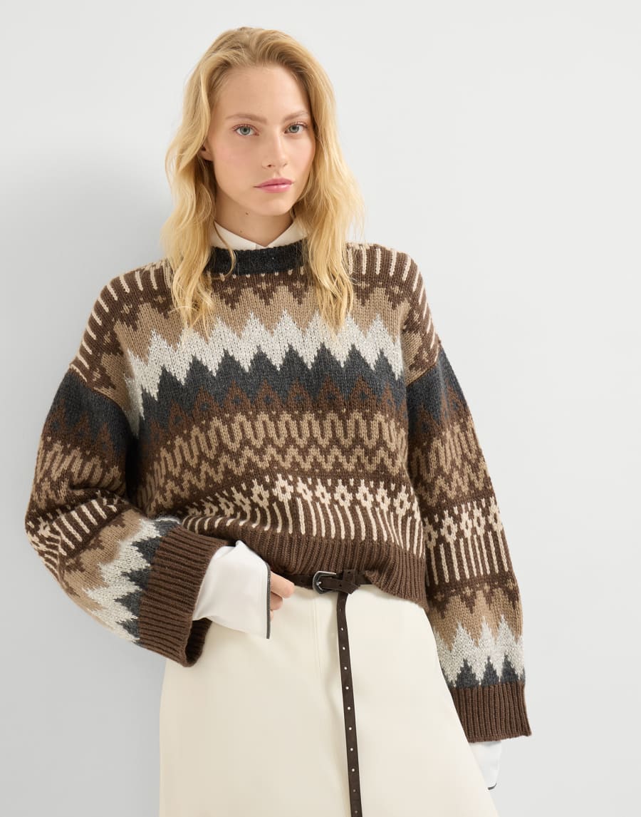 Dazzling mountain jacquard sweater Brown Woman - Brunello Cucinelli