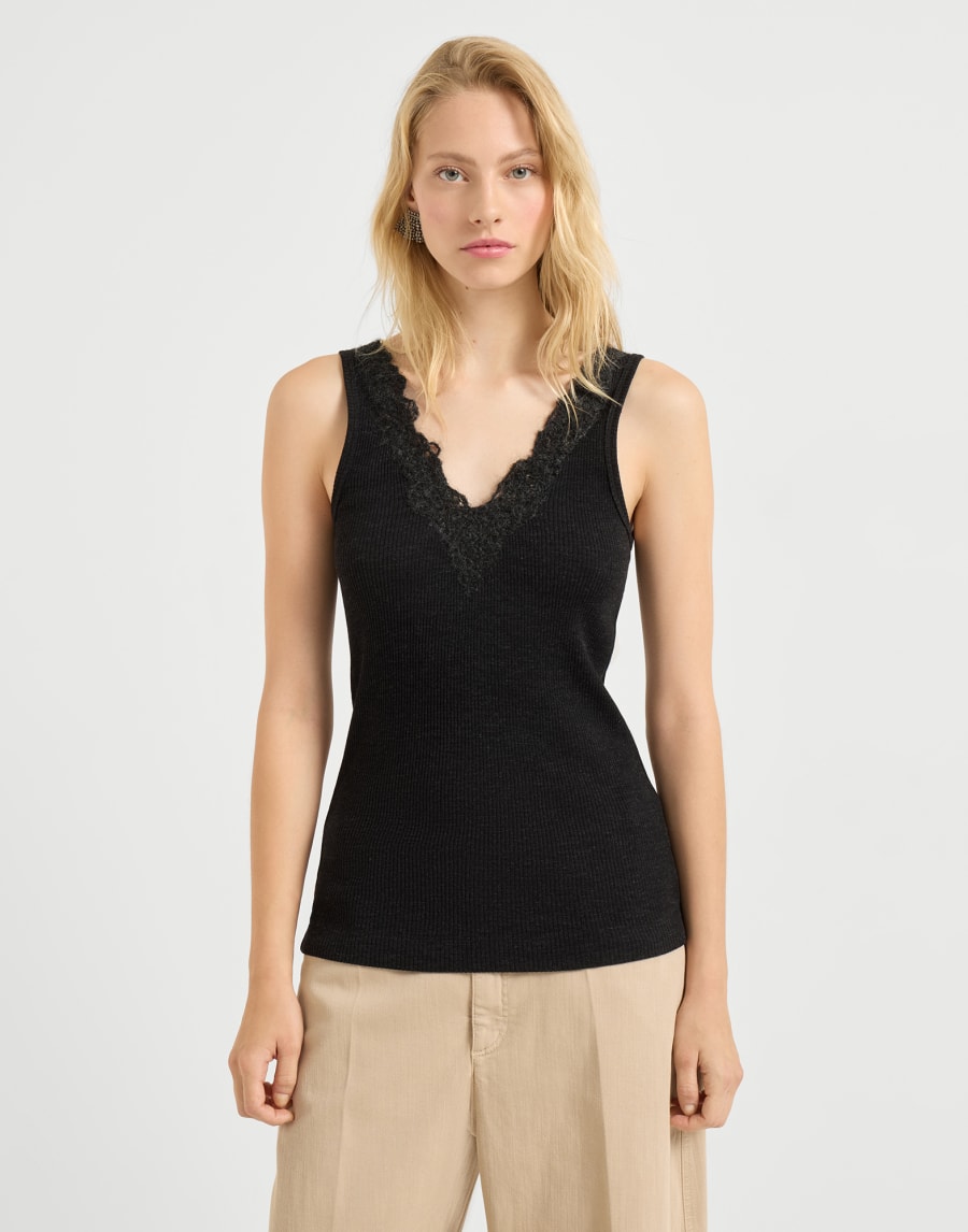 Ribbed jersey top Anthracite Woman - Brunello Cucinelli