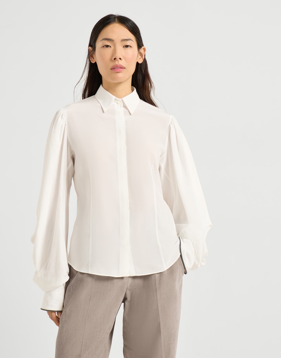 Crêpe de Chine shirt Ivory Woman - Brunello Cucinelli
