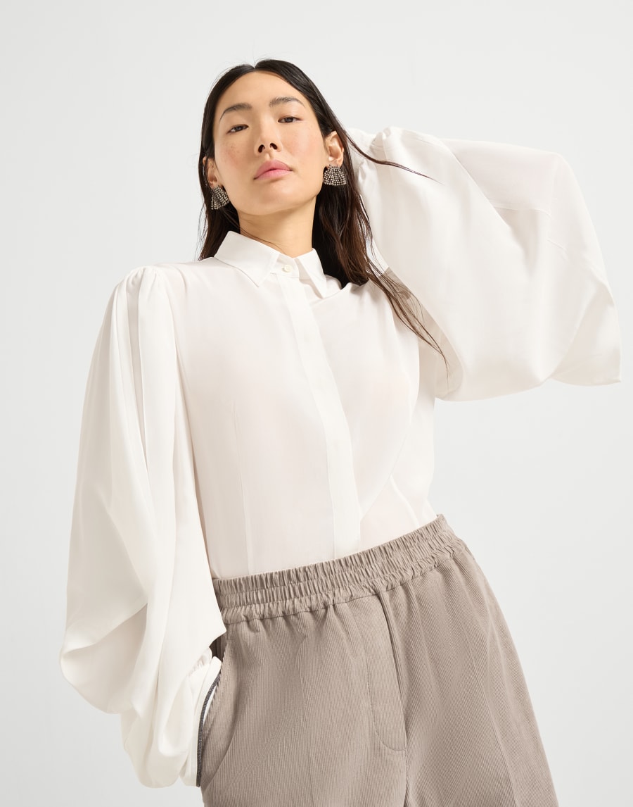 Crêpe de Chine shirt Ivory Woman - Brunello Cucinelli