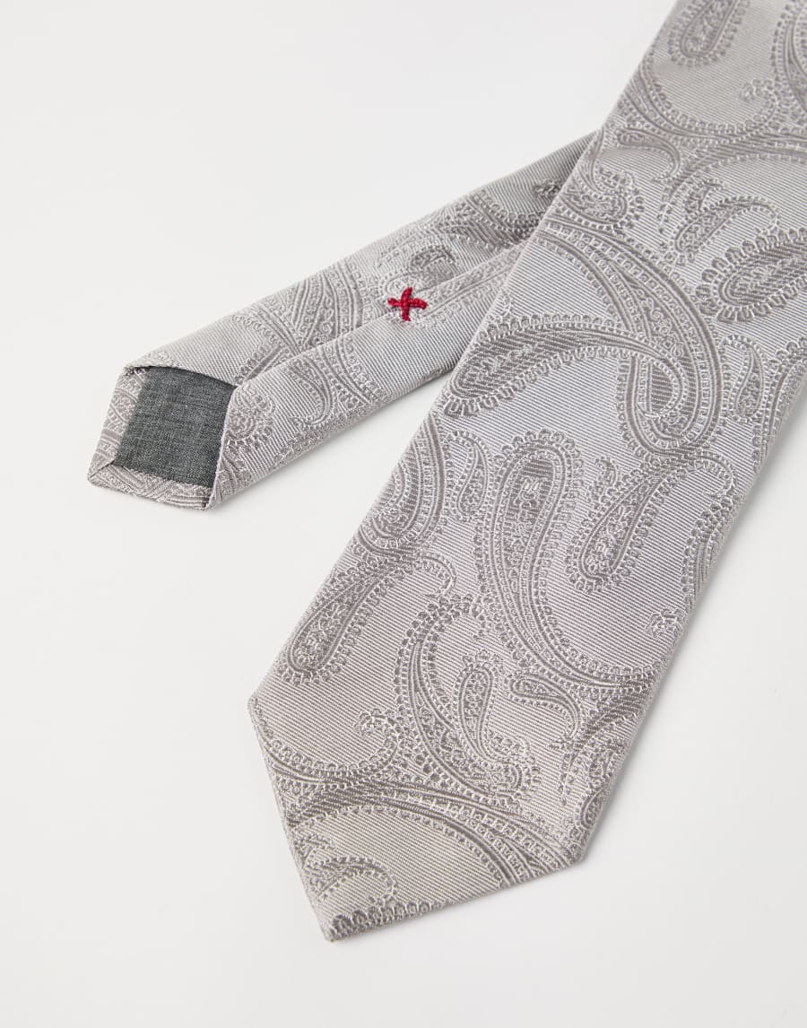 Silk tie with pattern Pearl Grey Man - Brunello Cucinelli