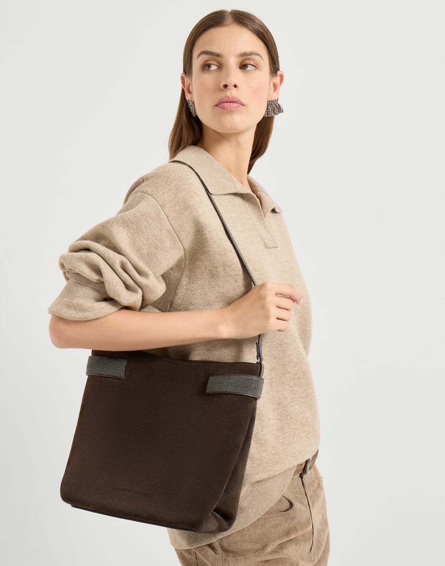 Suede Essence bucket bag Pine Cone Brown Woman - Brunello Cucinelli