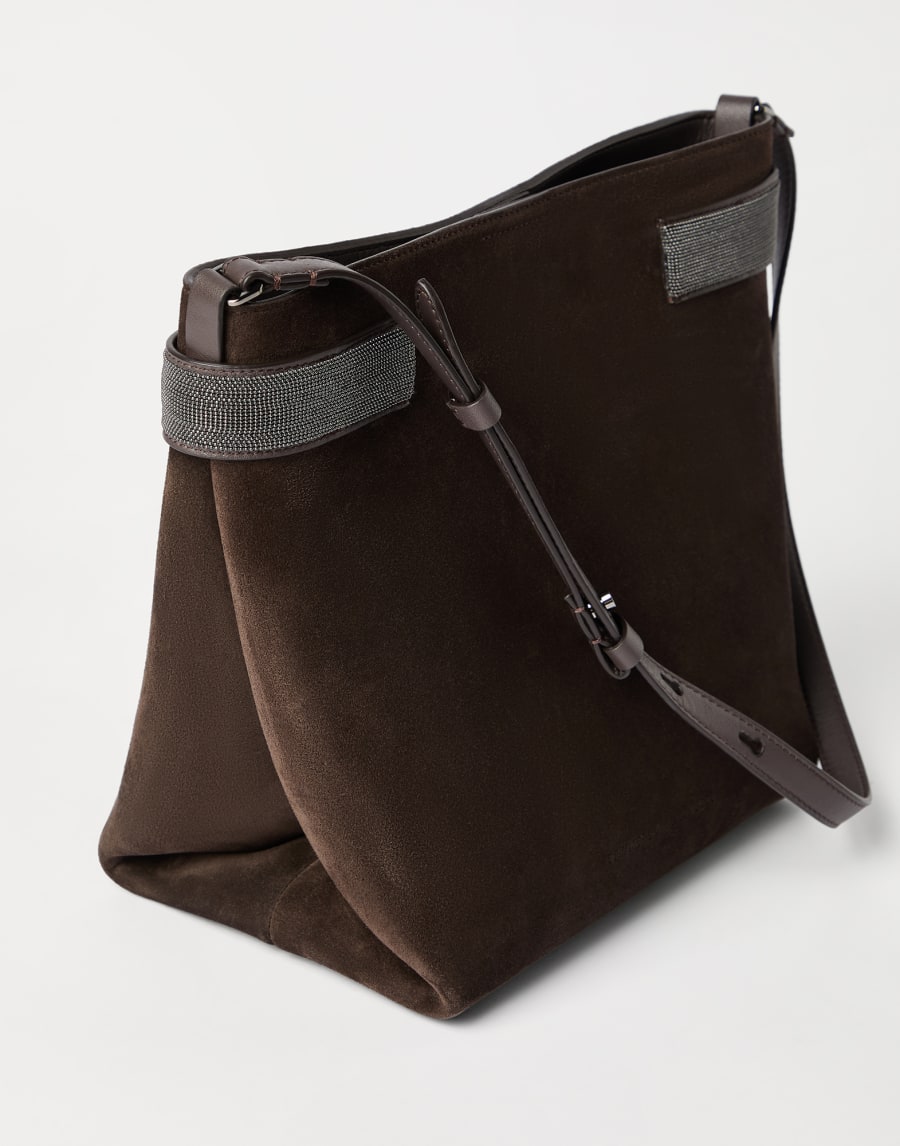 Suede Essence bucket bag Pine Cone Brown Woman - Brunello Cucinelli