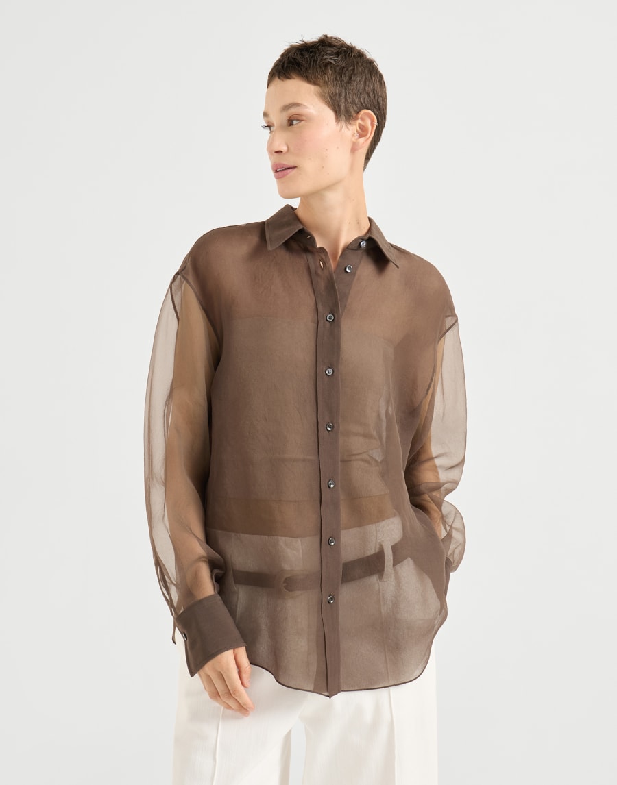 Crispy silk shirt Cocoa Woman - Brunello Cucinelli