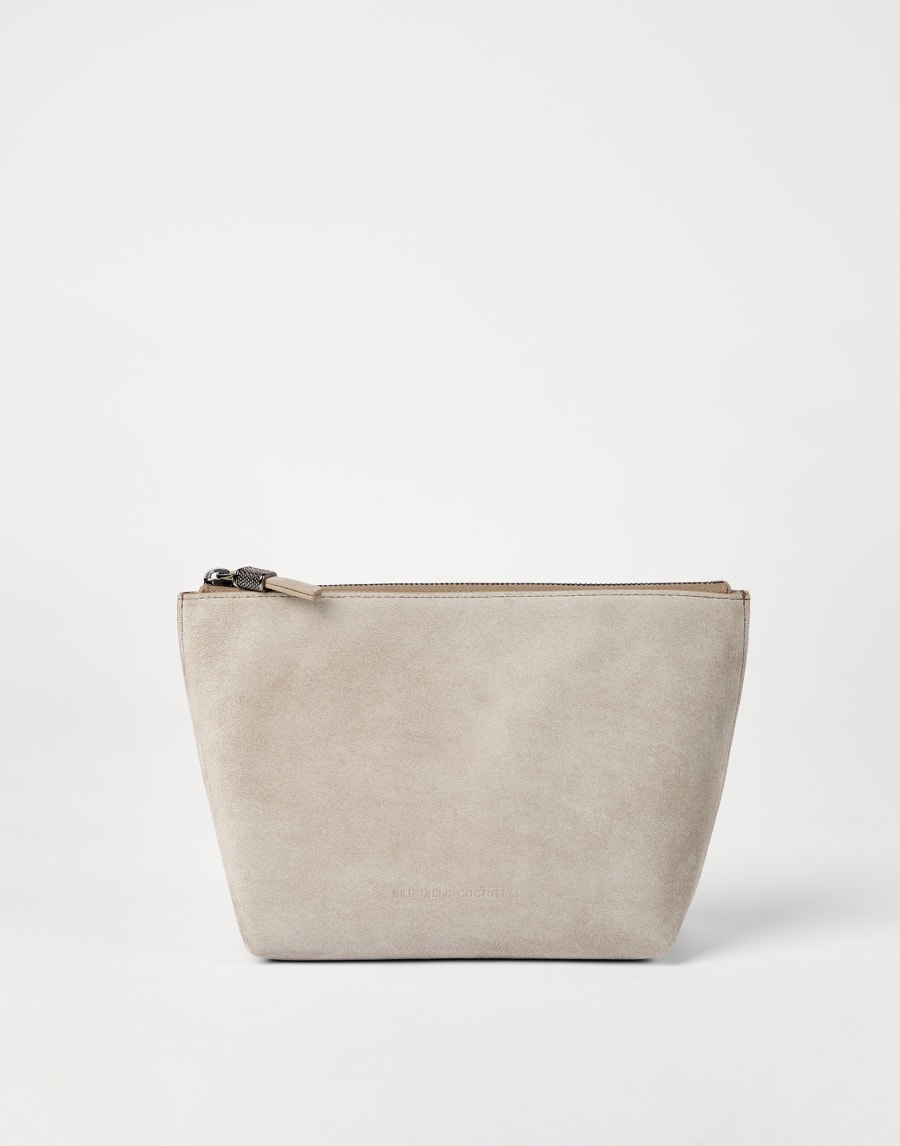 Suede pouch with monili Light Grey Woman - Brunello Cucinelli