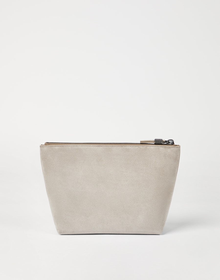 Suede pouch with monili Light Grey Woman - Brunello Cucinelli
