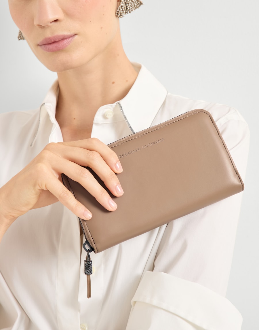Calfskin wallet with monili Hazelnut Woman - Brunello Cucinelli