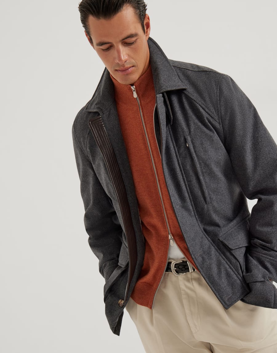 Cardigan con zip Arancio Uomo - Brunello Cucinelli