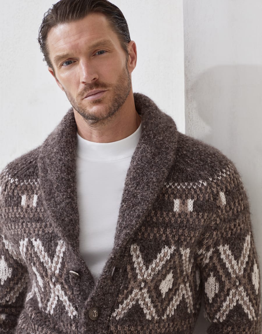 Cardigan with metal buttons Brown Man - Brunello Cucinelli