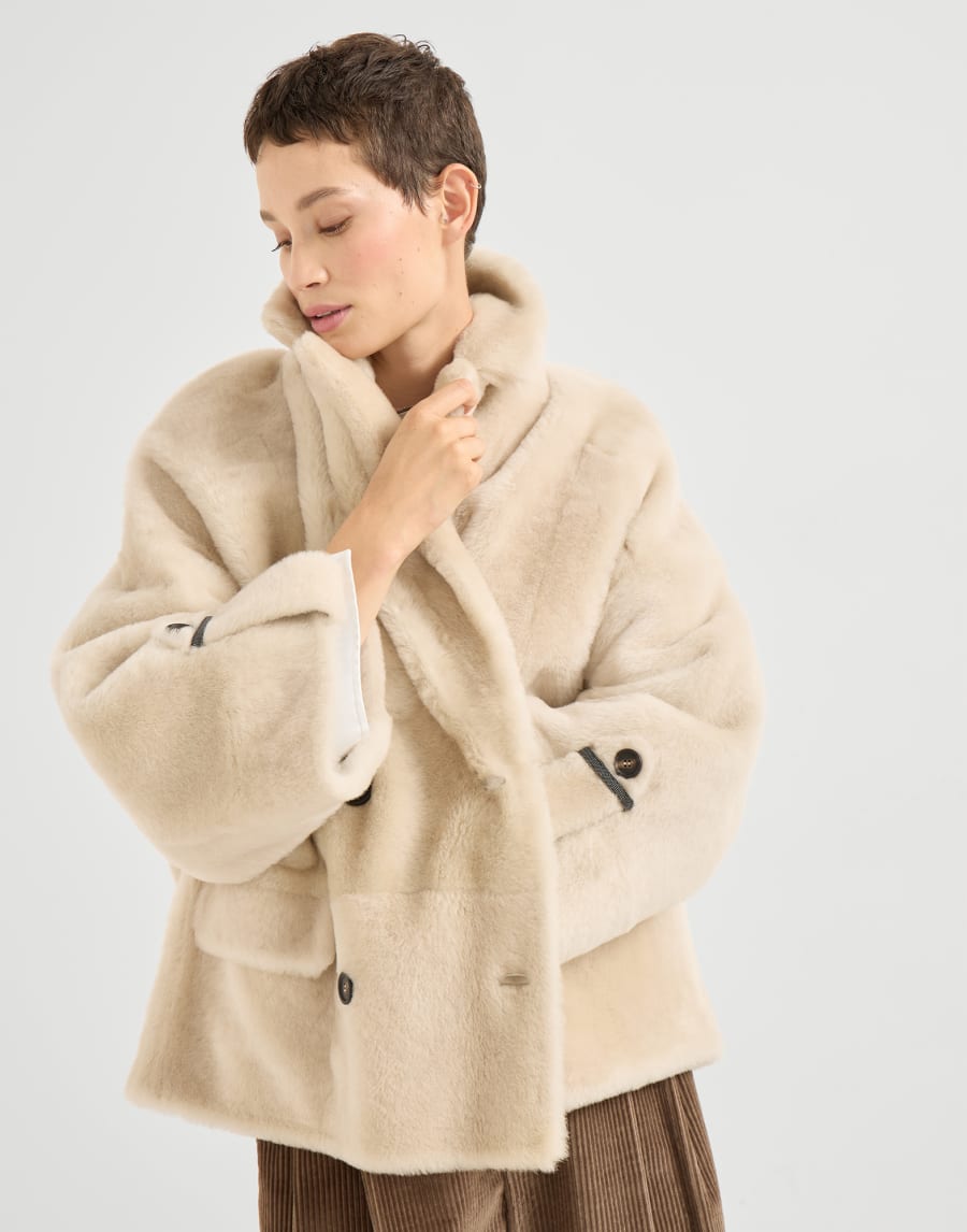 双面毛羊皮外套 象牙色 女款 - Brunello Cucinelli