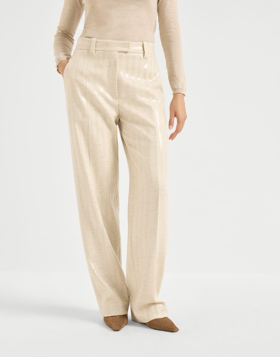 Dazzling chevron trousers Buff Woman - Brunello Cucinelli