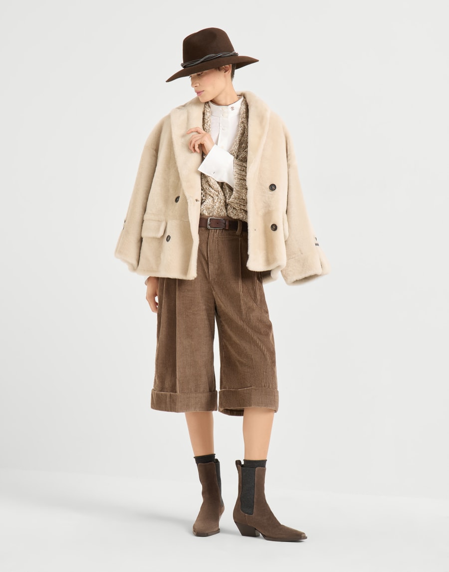 Wendejacke aus Shearling Elfenbein Damen - Brunello Cucinelli