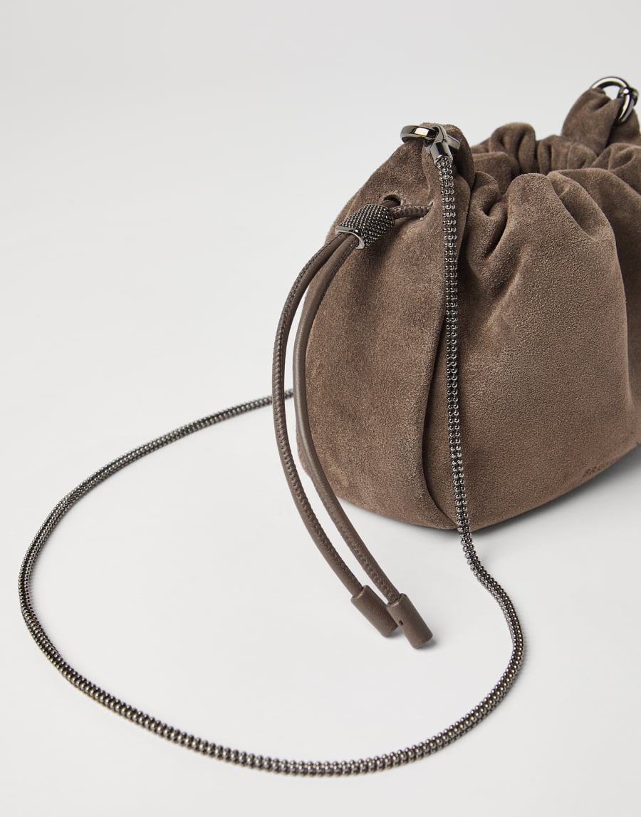 Mini sac seau Mellow en daim Marron Clair Femme - Brunello Cucinelli