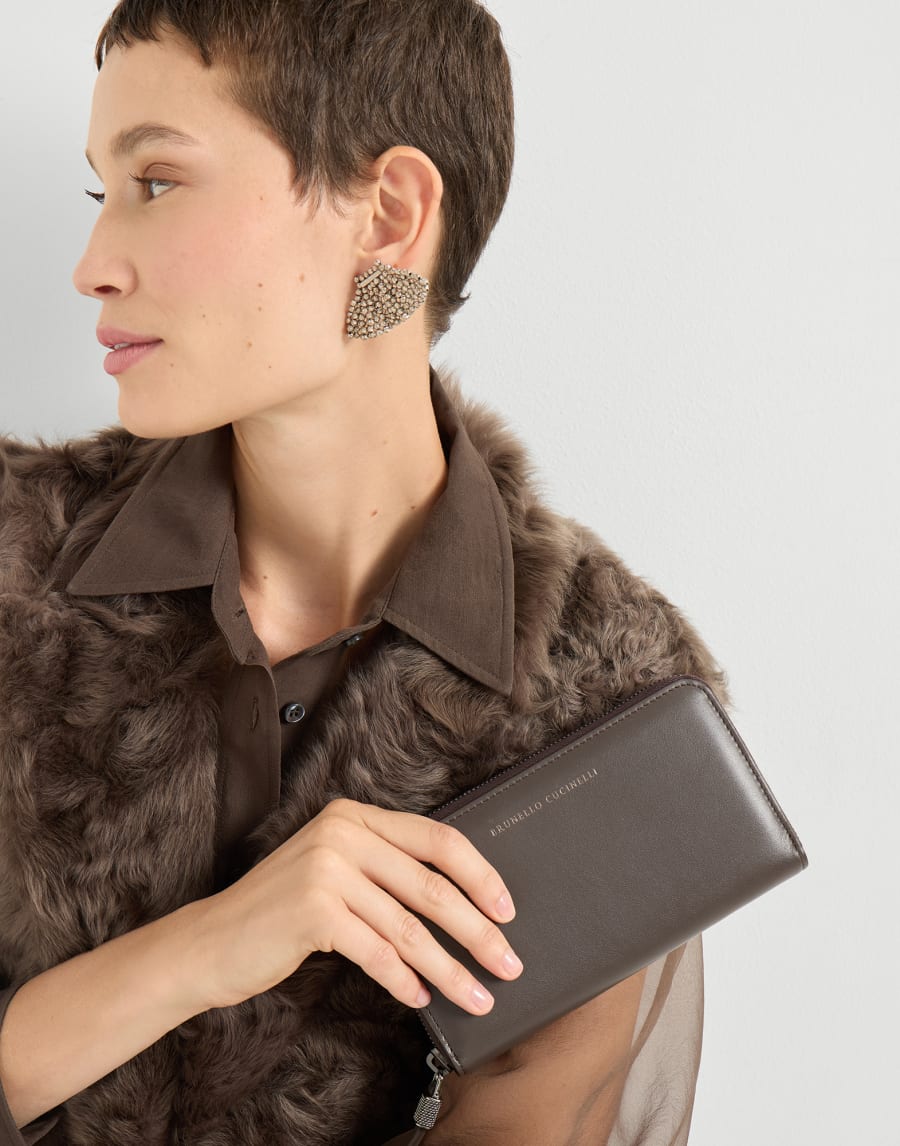 Calfskin wallet with monili Rust Brown Woman - Brunello Cucinelli