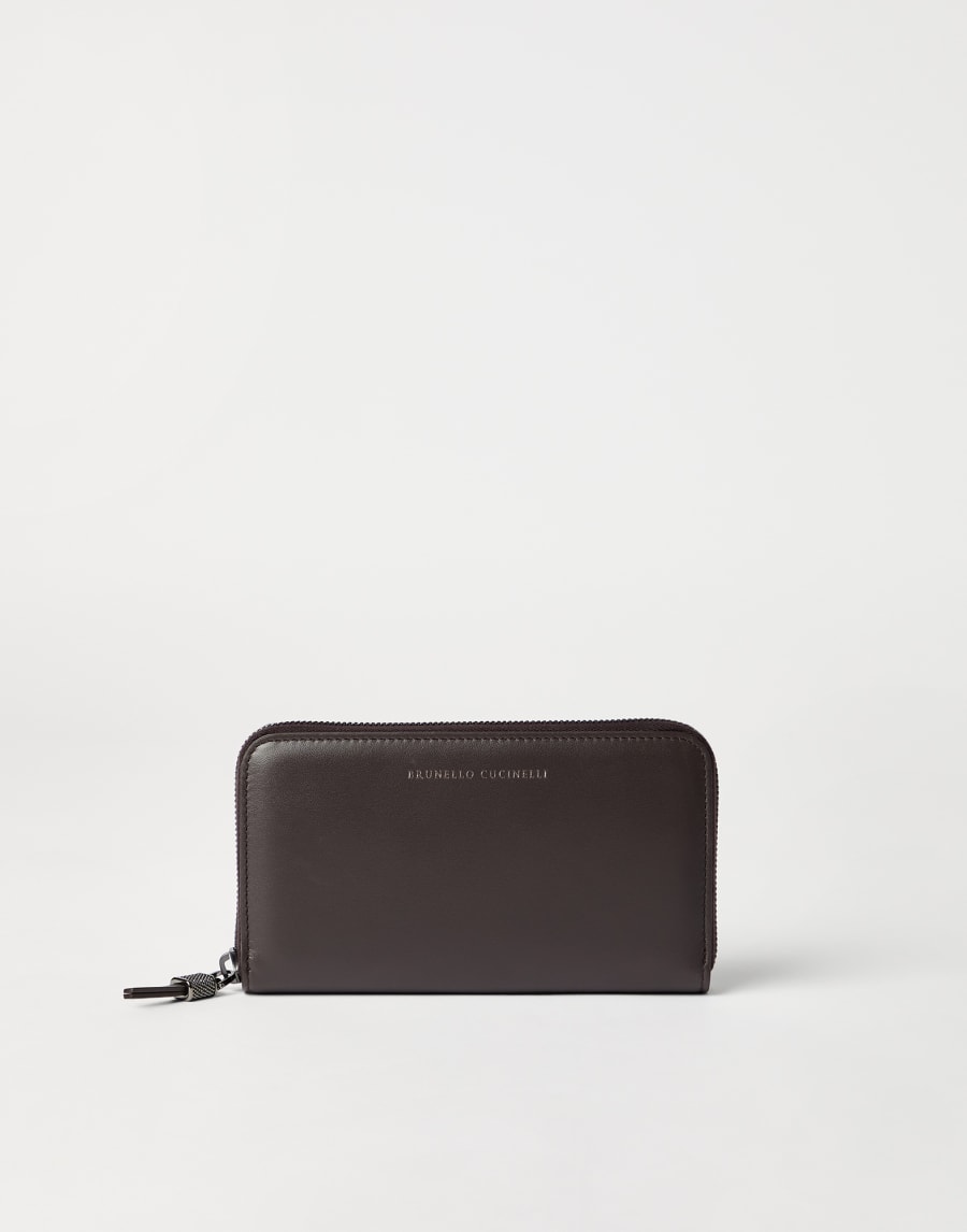 Calfskin wallet with monili Rust Brown Woman - Brunello Cucinelli