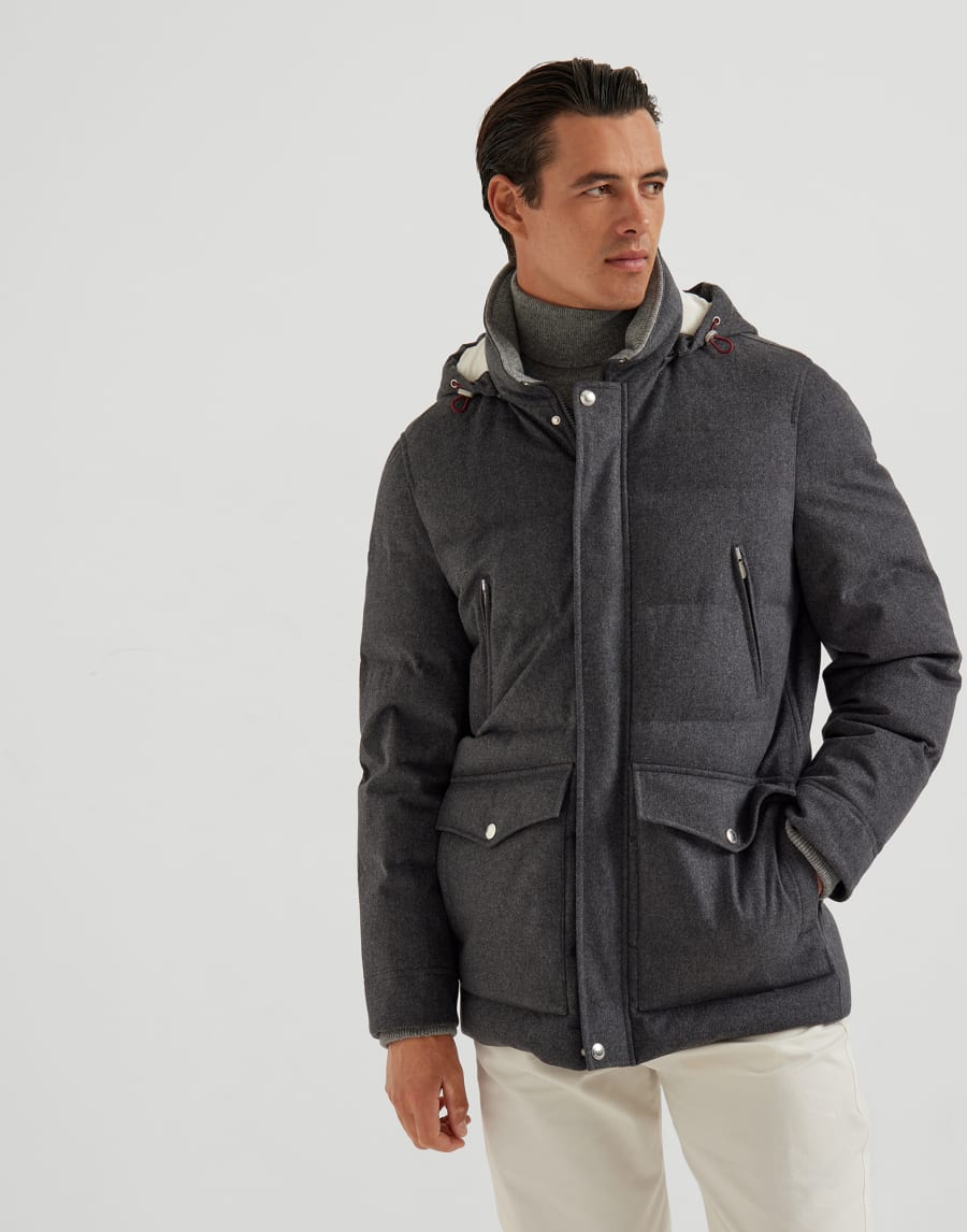 羊毛面料羽绒服 灰色 男款 - Brunello Cucinelli