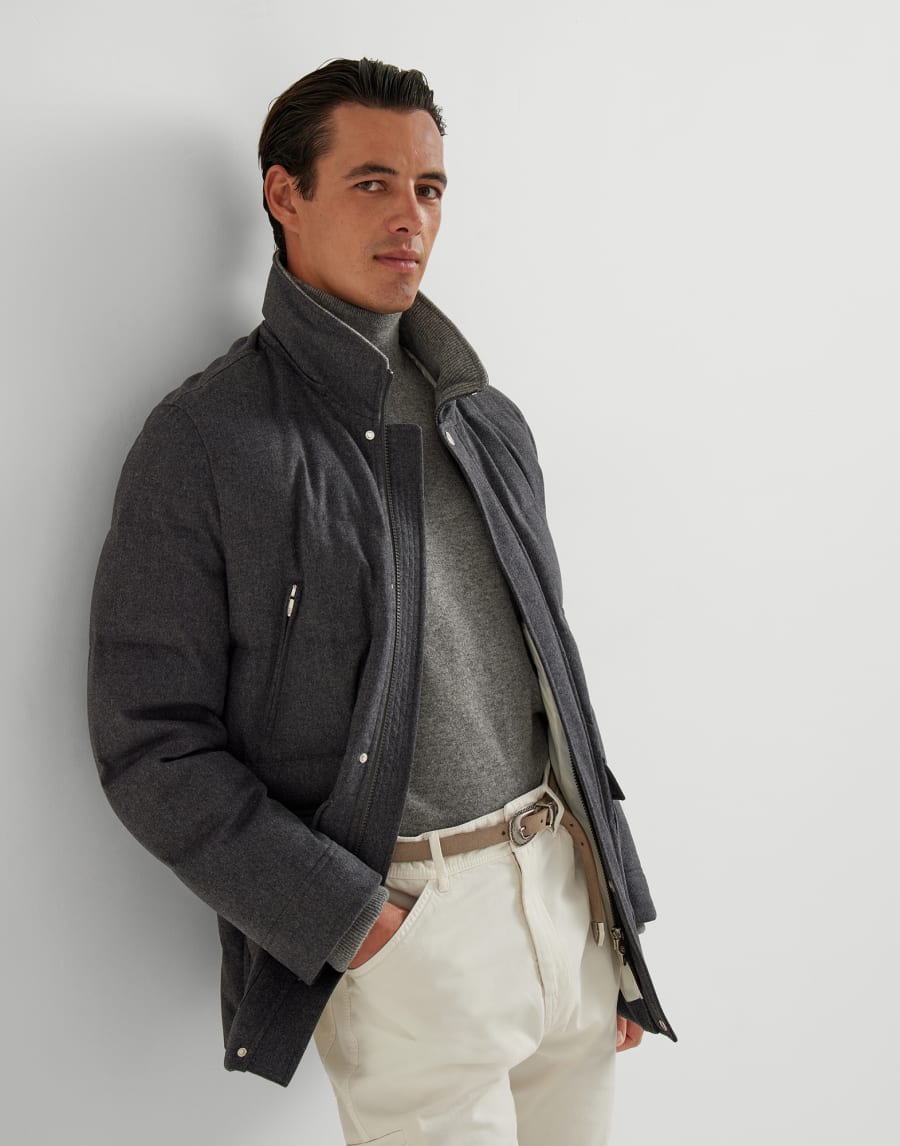 羊毛面料羽绒服 灰色 男款 - Brunello Cucinelli
