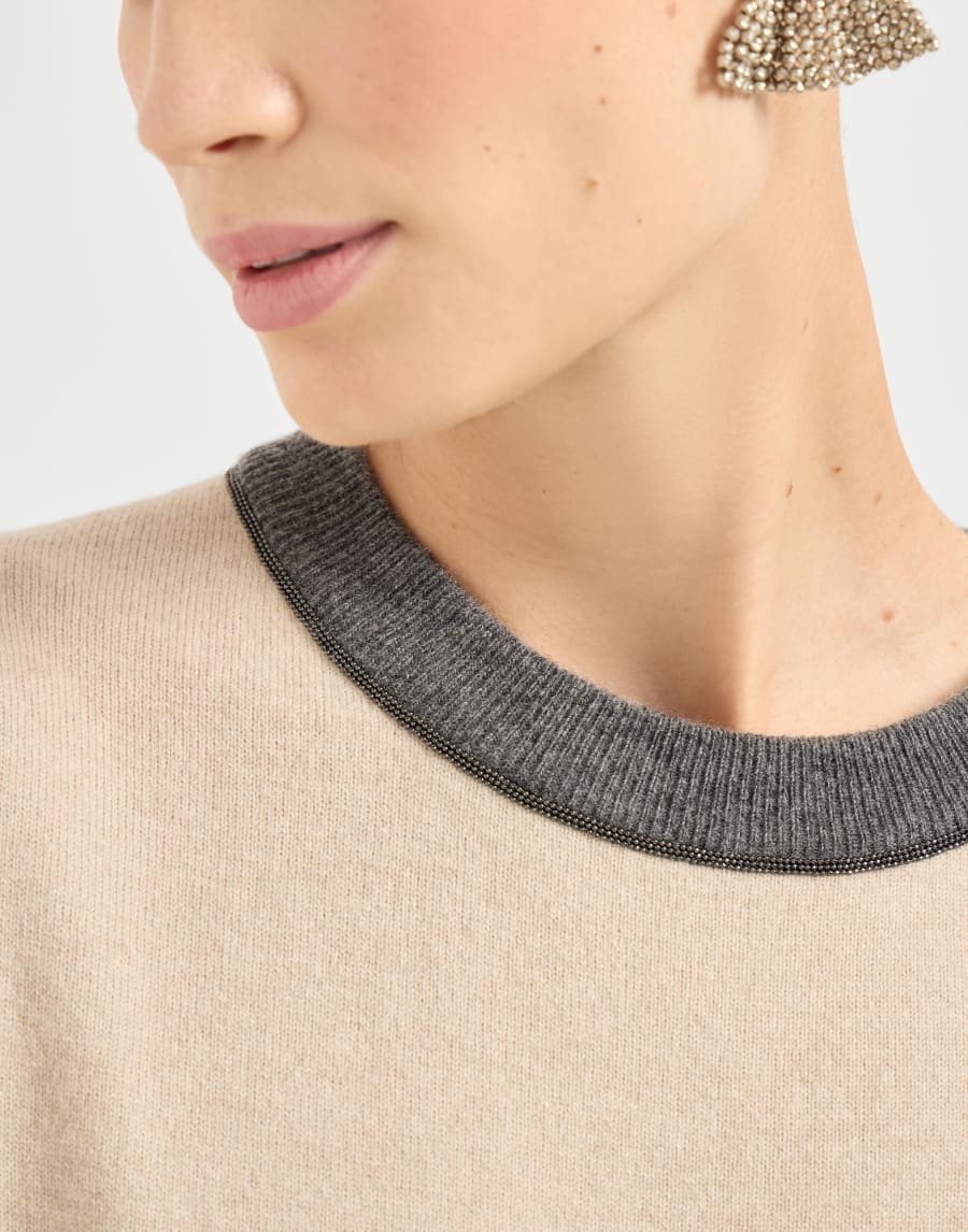 Dress with shiny contrast trims Beige Woman - Brunello Cucinelli