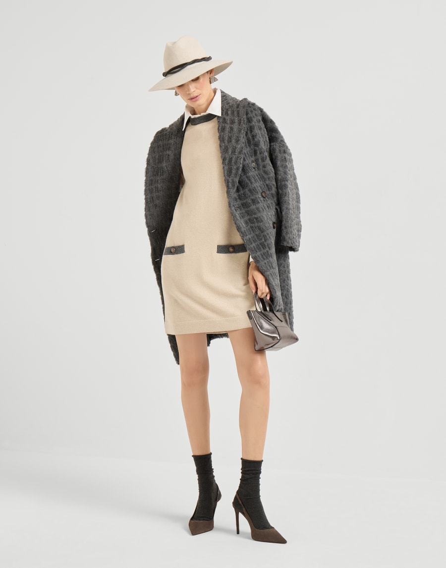 Dress with shiny contrast trims Beige Woman - Brunello Cucinelli