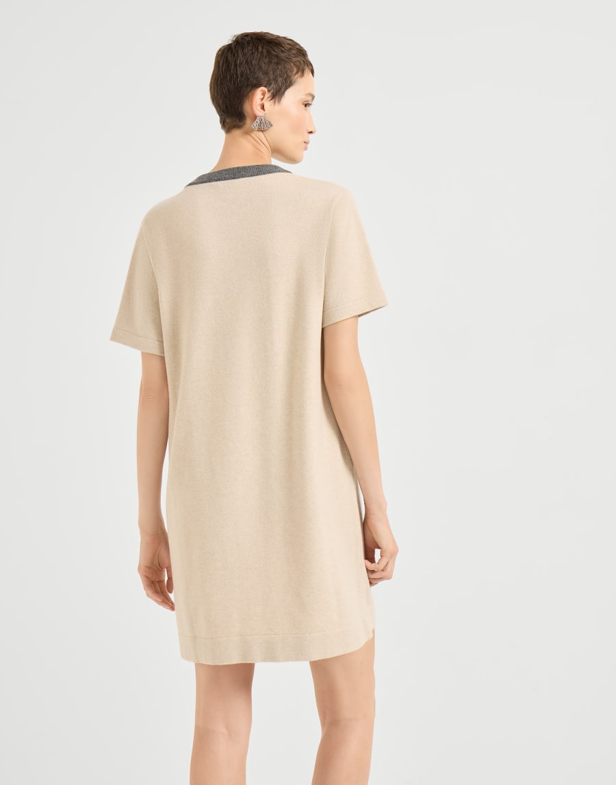 Dress with shiny contrast trims Beige Woman - Brunello Cucinelli