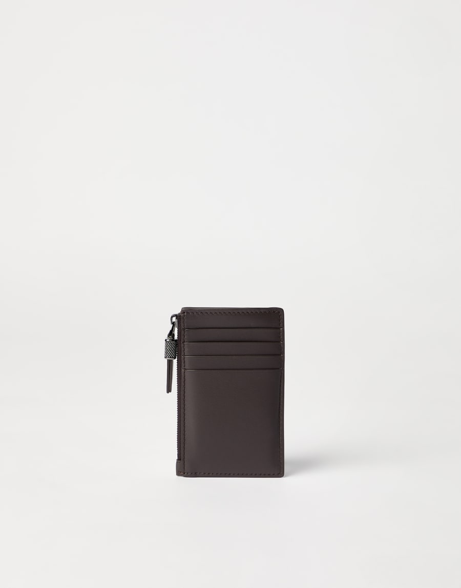 Calfskin card case with monili Rust Brown Woman - Brunello Cucinelli