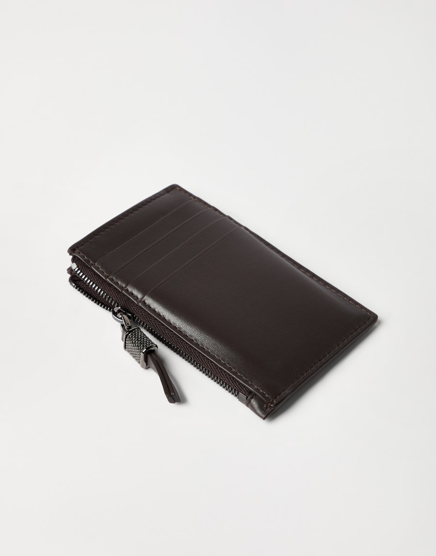 Calfskin card case with monili Rust Brown Woman - Brunello Cucinelli