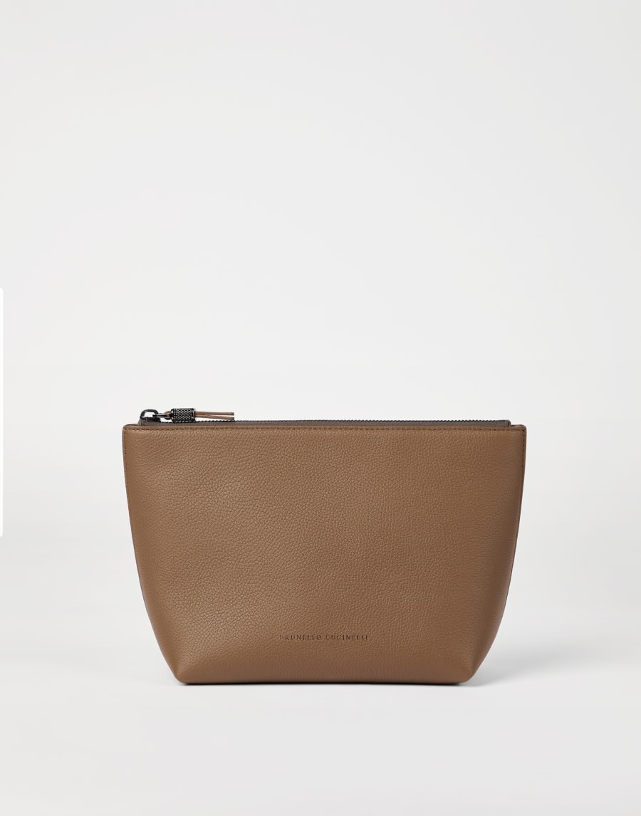 Leather pouch with monili Chocolate Woman - Brunello Cucinelli