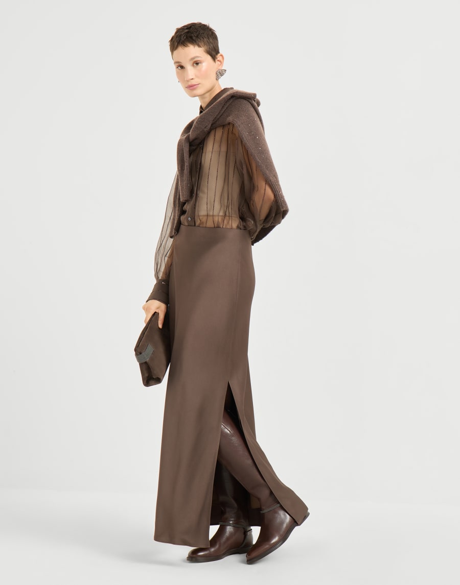 顺滑斜裁半身裙 棕色 女款 - Brunello Cucinelli
