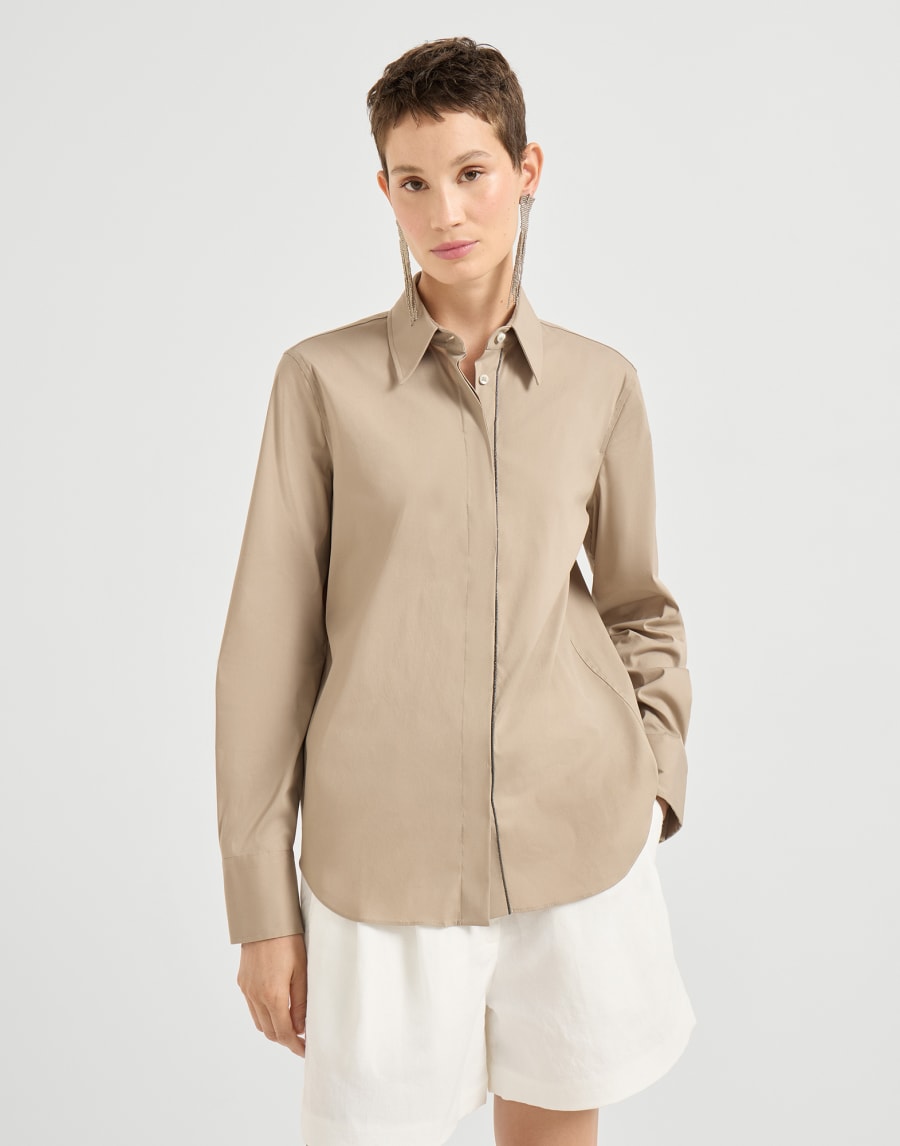 Stretch poplin shirt Beige Woman - Brunello Cucinelli