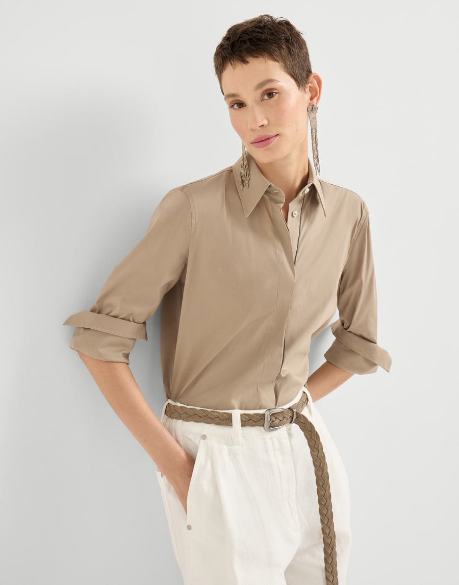 Stretch poplin shirt Beige Woman - Brunello Cucinelli
