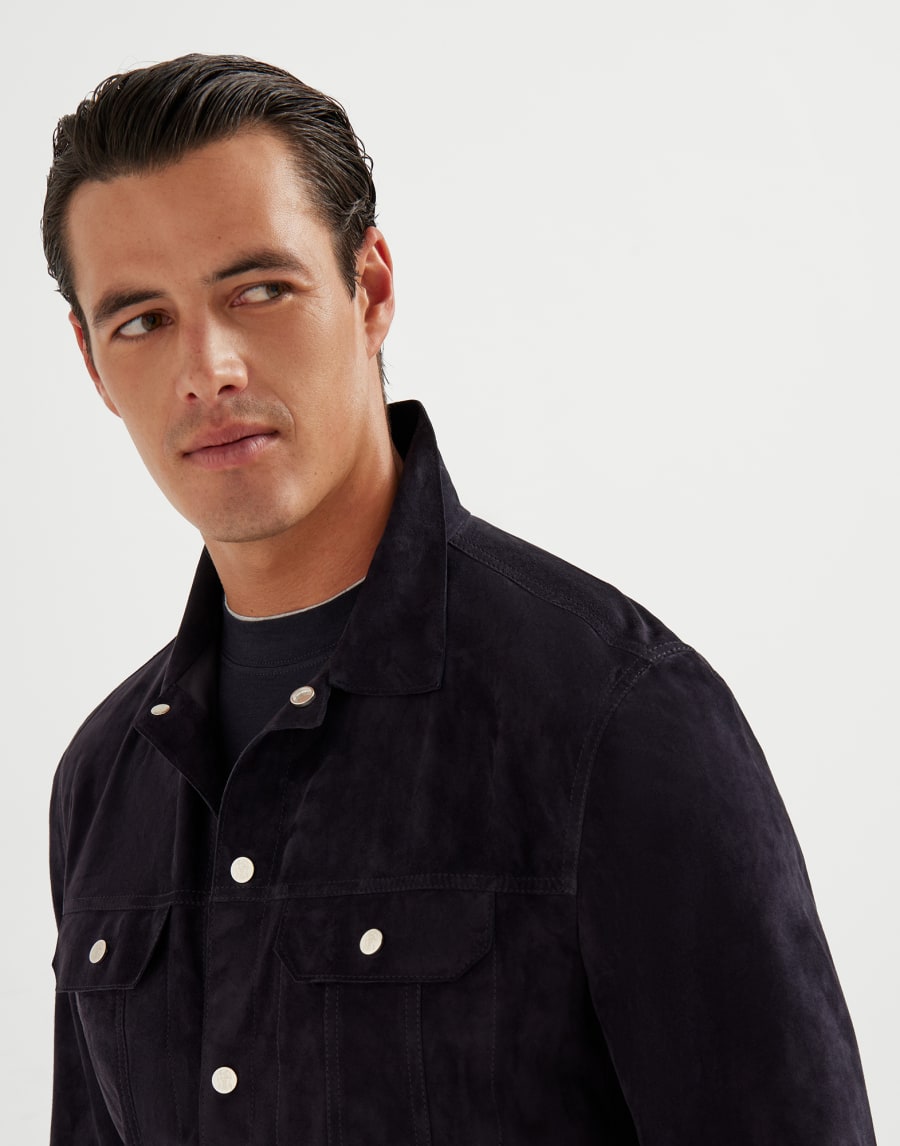 Suede jacket Navy Blue Man - Brunello Cucinelli