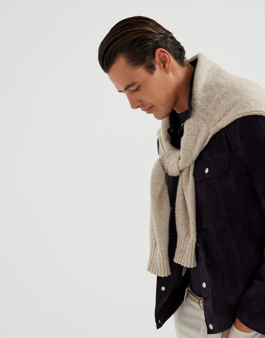Suede jacket Navy Blue Man - Brunello Cucinelli
