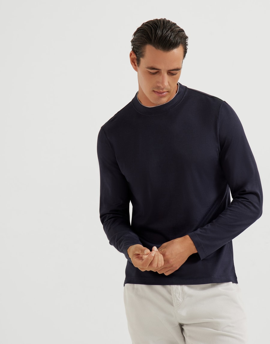 Lightweight jersey T-shirt Navy Blue Man - Brunello Cucinelli