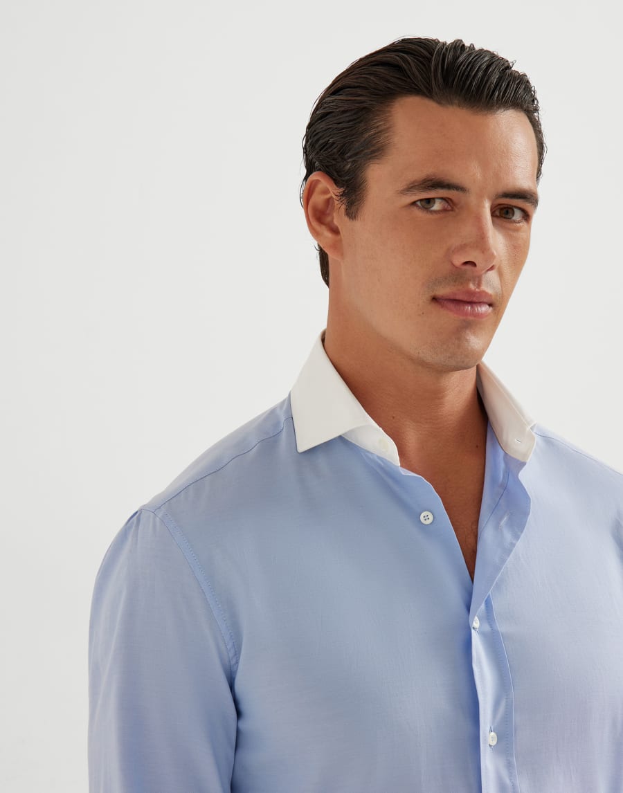 Shirt with white collar Sky Blue Man - Brunello Cucinelli